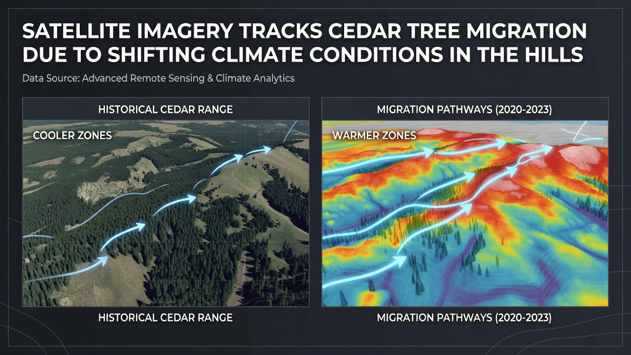 Close-up satellite imagery highlighting cedar forest boundaries on hillsides