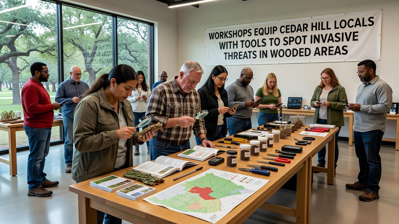 Close-up view of invasive plant identification materials used in Cedar Hill training sessions
